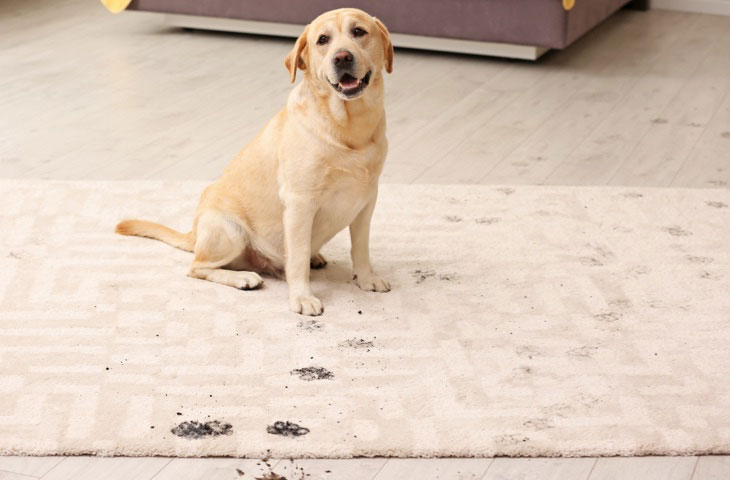 Dog sitting on carpet stain | ICC Floors Plus