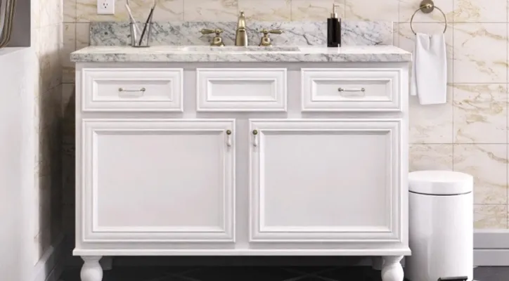 Kountrywood-bath-cabinetry-Vanderburgh-White Bathroom Vanity Cabinets | ICC Floors Plus