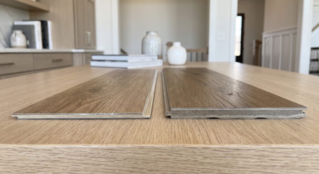 Builder grade LVP vs 20-mil commercial grade LVP wear layer comparison, ICC Floors Plus Crown Point.