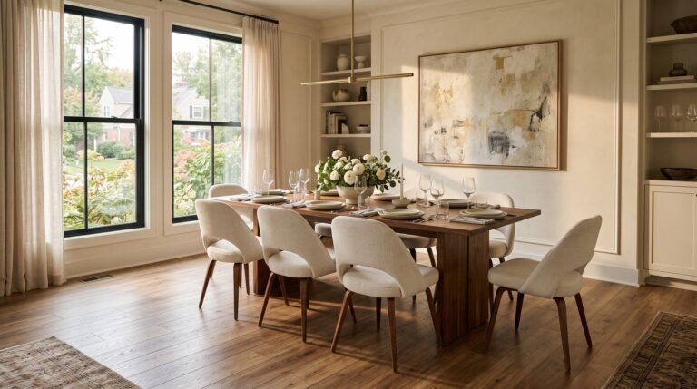 Laminate flooring installed in Indianapolis home dining room, ICC Floors Plus.