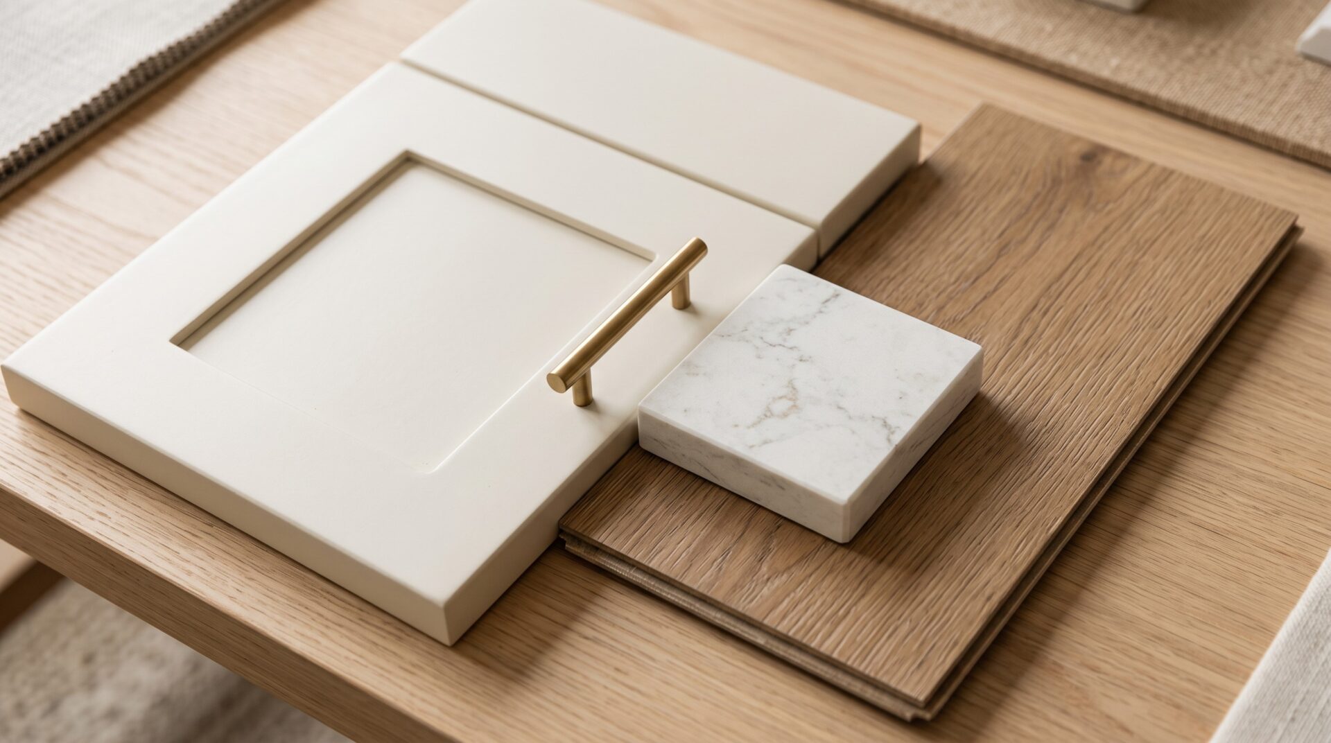 Kitchen cabinet, flooring, and countertop coordination at ICC Floors Plus Indianapolis showroom.