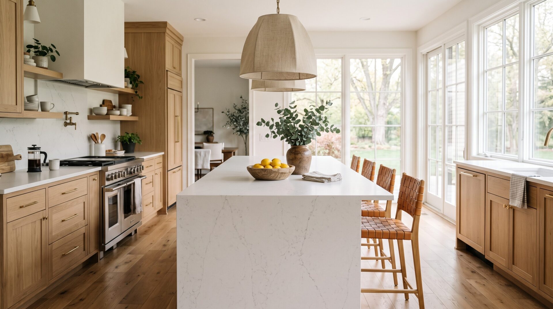 Quartz countertop on large kitchen island in Fishers Indiana home, ICC Countertops.