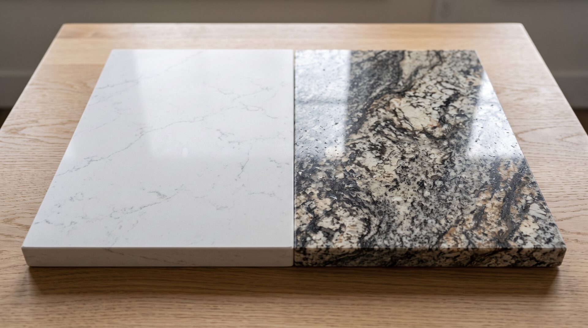 Quartz vs. granite countertop comparison at ICC Countertops Fishers Indiana.